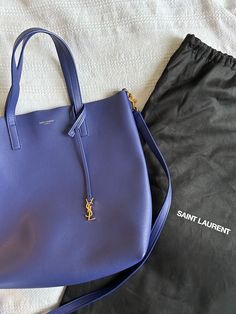 Saint Laurent- Womens Blue Leather Tote Bag. Condition is Pre-owned. Shipped with USPS Priority Mail. Blue Saint Laurent Bag, Saint Laurent Handbags, Purse Pink, Shoulder Purse, Crossbody Purse, Bag Shoulder, Rhode Island, Leather Tote Bag, Fried Rice