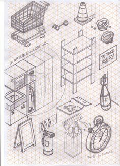 a drawing of kitchen appliances and accessories