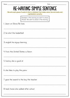 the simple sentence worksheet for students to practice writing and spelling their own words