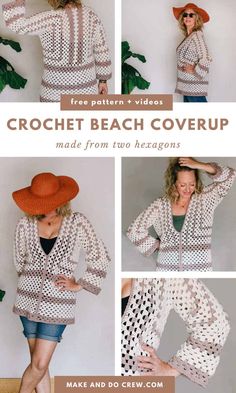 crochet beach cover up made from two hexagons free pattern and video