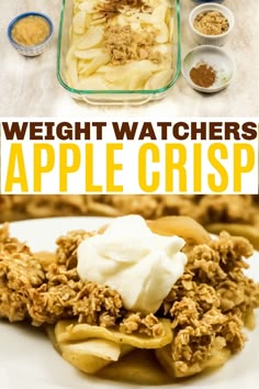 Weight Watchers Apple Crisp is low in points for all 3 plans. A flavorful, healthier dessert option that's packed with apples, oats & flavor.  via @sweeterbydesign Weight Watchers Apple Recipes, Weight Watchers Apple Crisp, Weight Watchers Dessert, Ww Snacks, Healthy Dessert Options, Weight Watcher Desserts, Weight Watchers Dessert Recipes, Weight Watchers Meal Plans, Light Dessert