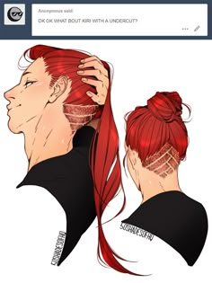 an anime character with red hair and ponytails