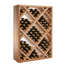 two wooden wine racks filled with lots of bottles