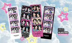 an advertisement for the korean girl group girls'generation with stars and clouds in the background