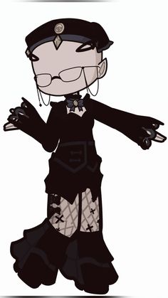 a cartoon character dressed in black and white with her hands out to the side,