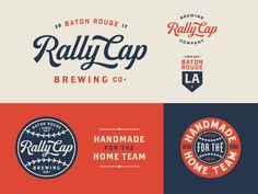 various logos for beer company called rallycap brewing, handmade for the home team