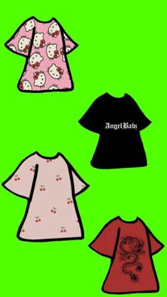 three t - shirts with hello kitty on them, one in pink and the other in black