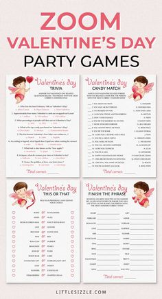 valentine's day party games for kids with pink and red hearts on the back