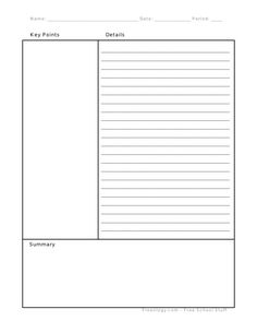 a blank sheet with lines on it and the words key points written in each corner