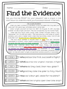 an image of a printable evidence sheet for students to use in their writing skills