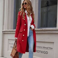 2024 Fall Winter Fashion, Red Jacket Outfit Casual, Red Jacket Outfit Winter, Colorful Chic Outfit, Rainy Day Outfit For Work Winter, Red Coat Outfit Winter Classy, Winter Coats Women Classy, Winter Outfits Preppy, Red Coat Outfit Winter