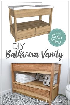 a bathroom vanity with the words diy bathroom vanity above it and an image of toilet paper rolls