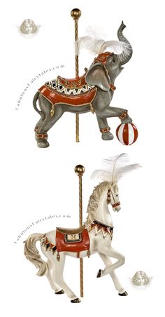 the carousel horse is painted red and white