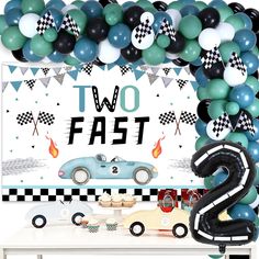 two fast cars birthday party decoration with balloons