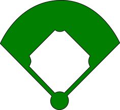 a green baseball field with a white base ball in the middle and a black diamond at the bottom