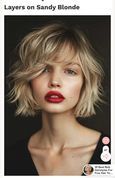 Spunky Bob Hairstyles, Short Hair Heavy Bangs, Best Haircut For High Forehead, Tiny Bangs Short Hair, Blonde Hair Color With Bangs, Short Blonde Beach Waves, Artsy Haircuts For Women, Short Blonde Hair With Bangs Bob, Italian Bob Haircut Blonde