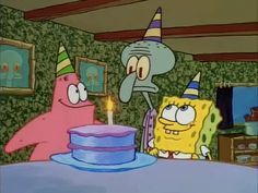 spongebob and patrick birthday cake with candles