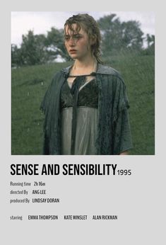 the poster for sense and senibility, featuring a woman in a green dress