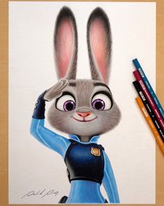 a drawing of a cartoon character with two pencils next to it