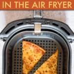 a pizza in the air fryer on top of a stove with words above it