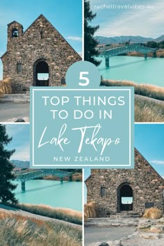 two different landscapes in Lake tekapo, church made of stone, bridge over blue lake Lake Tepako New Zealand, New Zealand Must Do, Tekapo New Zealand, Trek Ideas, New Zealand Road Trip