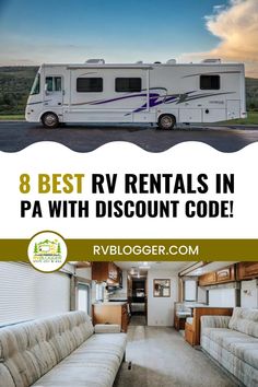 an rv with the words best rv rentals in pa with discount code on it