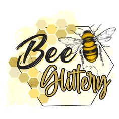 a bee sitting on top of a honeycomb next to the words, bee glutoryy