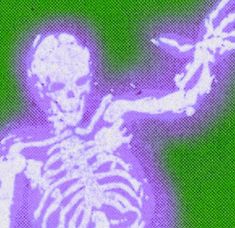 a skeleton holding a tennis racquet on top of a green background with white lines