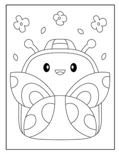 a coloring page with a bug in the center and flowers on it's back