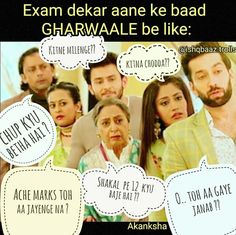 some people are talking to each other with speech bubbles over their heads and the caption says, exam dekar ane ke bad gharwal be like