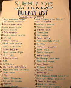 a summer bucket list is posted on a piece of paper