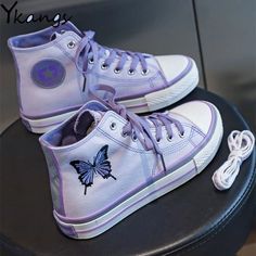 Boty Converse, Hip Hop Sneakers, Butterfly Shoes, Purple Canvas, Purple Sneakers, Butterfly Embroidery