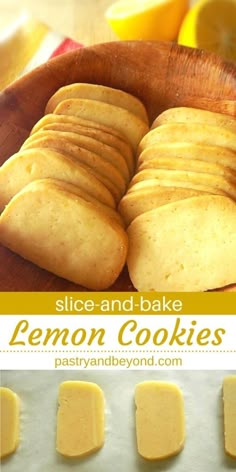 sliced and bake lemon cookies in a wooden bowl