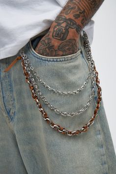 Think Later Layered Pant Chain - Silver/Brown Pant Chains, Service Women, Brown Fashion, New Shop, Fashion Nova, Silver Chain, Mens Jewelry