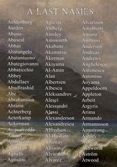 an image of the names of different people in front of a mountain with waves crashing over it