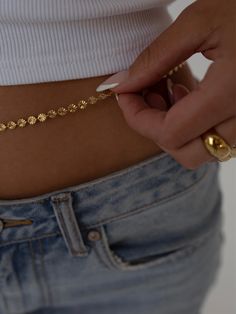 Waist / Body Chain Size: Adjustable from 27" to 34" Material: 18K Gold Plated over Premium 316L Stainless Steel Care: Water/ Sweat Resistant (No Discoloration or Tarnishing) Belly Jewelry Chain Waist Gold, Belly Jewelry Chain, Belly Bump, Belly Jewelry, Belly Chain, Signature Jewelry, Hailey Bieber, Baby Fever, Chains Jewelry