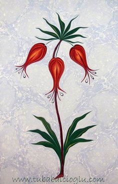 a painting of red flowers on a white background