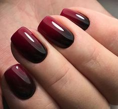 Red And Black Nail, Maroon Nail Designs, Black Ombre Nails, Red Ombre Nails, Dark Nail, Kutek Disney, Dark Red Nails, Wine Nails