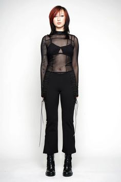 Banshee Lace Up Pants | Shop Noctex, Buy Now Pay Later with Klarna Gothic Style Clothing, Mirror Lace, The Banshee, Lace Up Pants, Punk Rock Fashion, Gothic Fashion, Lace Detail, Bralette, Clothing Brand