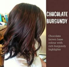 Chocolate Brown Hair With Burgundy, Brown Hair With Burgundy, Brown Hair With Burgundy Highlights, Hair With Burgundy Highlights, Burgundy Brown Hair, Hair Burgundy, Burgundy Highlights, Brown Hair Shades, Brunettes Highlights