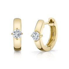 18k gold huggies with round diamond center .30cts round diamonds  #AKPH50-RD Graduation Gifts For Sister, Gold Huggies, Diamond Huggies, Solitaire Studs, Loop Earrings, Studs Earrings