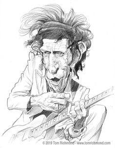 a black and white drawing of a man playing an electric guitar with his mouth open