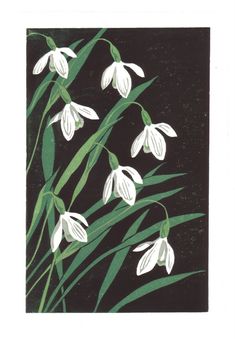 a painting of white flowers on a black background