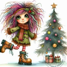 Whimsical Christmas Paintings, Drawing Objects, Animated Smiley Faces, Xmas Images, Christmas Rocks, Quirky Christmas, Quirky Girl, Christmas Tree Clipart, Tree Clipart