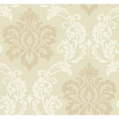 a beige and white wallpaper with an ornate design