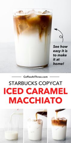 the instructions for how to make iced caramel macchiato