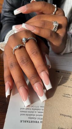 Calm Nails Acrylic, Acrylic Nails On Black Skin, Wedding Nails Square, Nail Ideas For Black Women, Nails On Black Women, French Nails Acrylic, Medium Length Nails Acrylic, French Tip Acrylic Nails, French Acrylic Nails