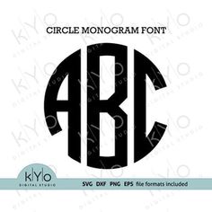 the circle monogram font is shown in black and white, with an oval shape