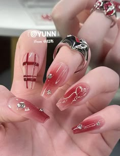 nails inspo douyin chinese Nail Designs, Nails, Red, White