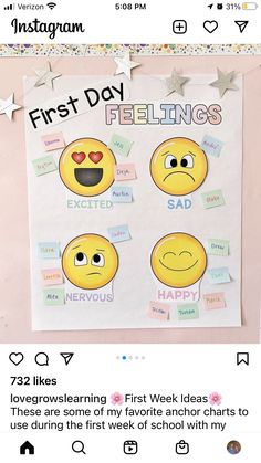 an instagram page with two emoticions and the caption'first day feelings '